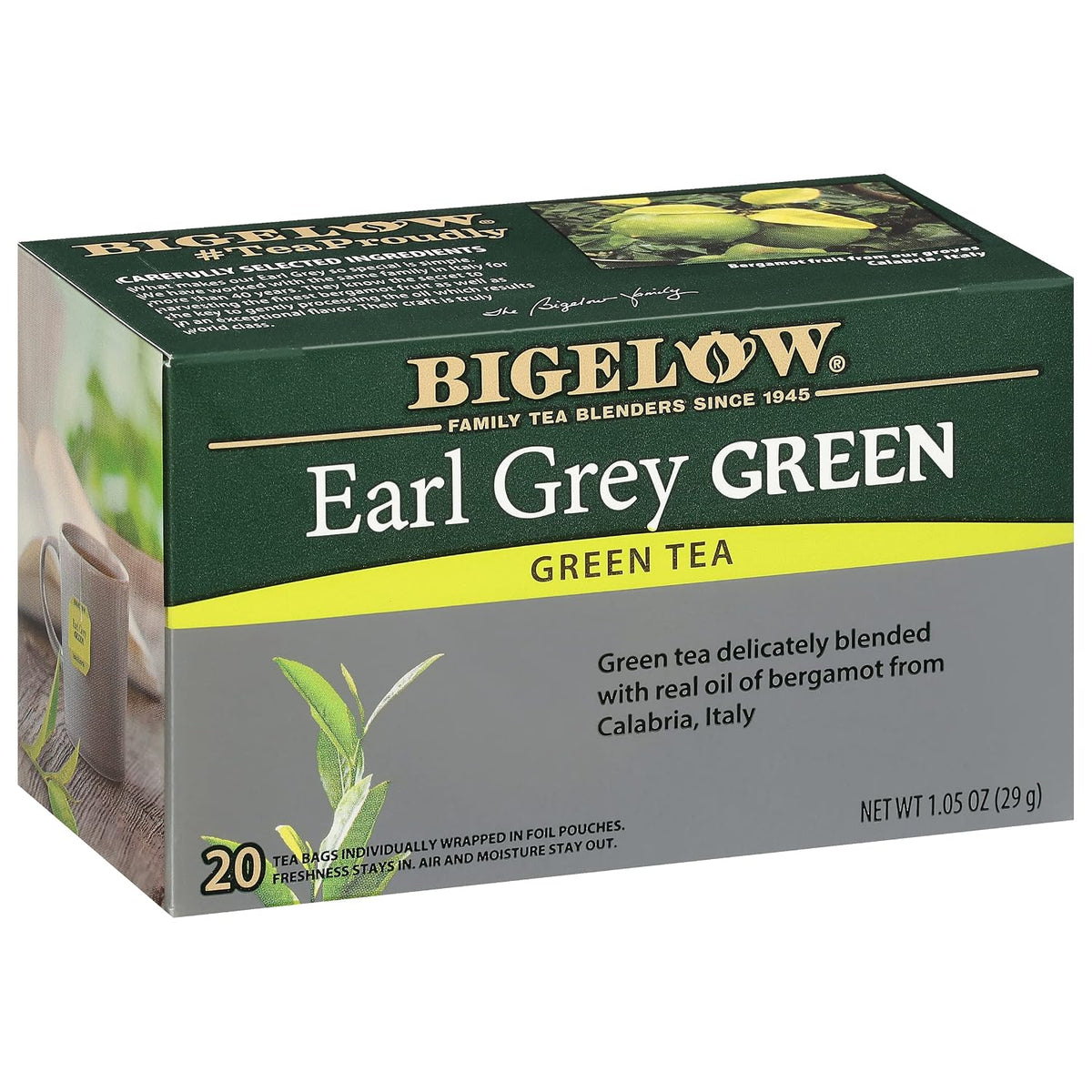 Bigelow Tea Earl Grey Green Tea, Caffeinated Tea, 20 Count (Pack of 6)