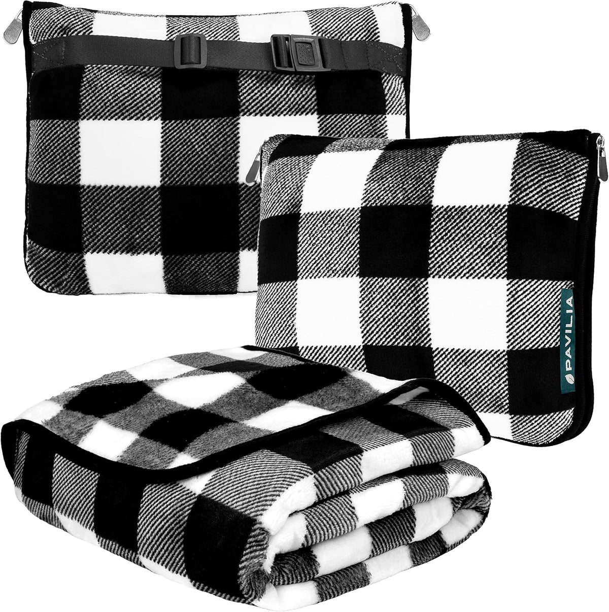 PAVILIA Travel Blanket Pillow, Soft Airplane Blanket 2-IN-1 Combo Set, Plane Blanket Compact Packable, Flight Essentials Car Pillow, Travelers Gifts Accessories Luggage Backpack Strap, 60x43 Teal Blue