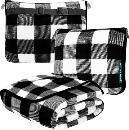 PAVILIA Travel Blanket Pillow, Soft Airplane Blanket 2-IN-1 Combo Set, Plane Blanket Compact Packable, Flight Essentials Car Pillow, Travelers Gifts Accessories Luggage Backpack Strap, 60x43 Teal Blue