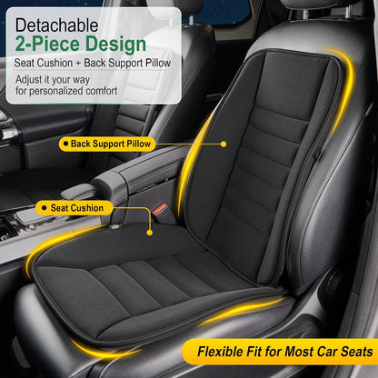 kingphenix Car Seat Cushion with Back Support Pillow: Enhanced Comfort Memory Foam Design for Pain Relief, Ideal for Drivers and Office Use - Ergonomic Lumbar Comfort for Long Sitting - Black