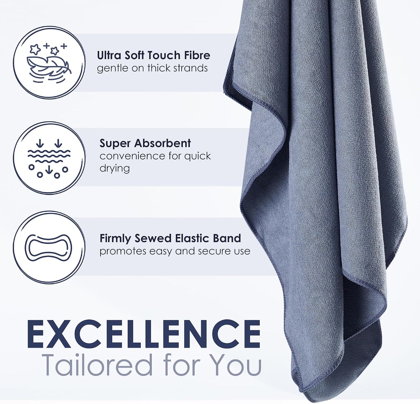 SimpleField Large Microfiber Hair Towel Wrap (27x40 Inches) for Women, Anti-Frizz Flat Rectangle Drying Towel with Full Hair Coverage Design, Elastic Band for Long, Curly and Thick Hair (Beige)