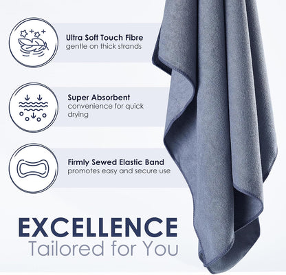 SimpleField Large Microfiber Hair Towel Wrap (27x40 Inches) for Women, Anti-Frizz Flat Rectangle Drying Towel with Full Hair Coverage Design, Elastic Band for Long, Curly and Thick Hair (Beige)