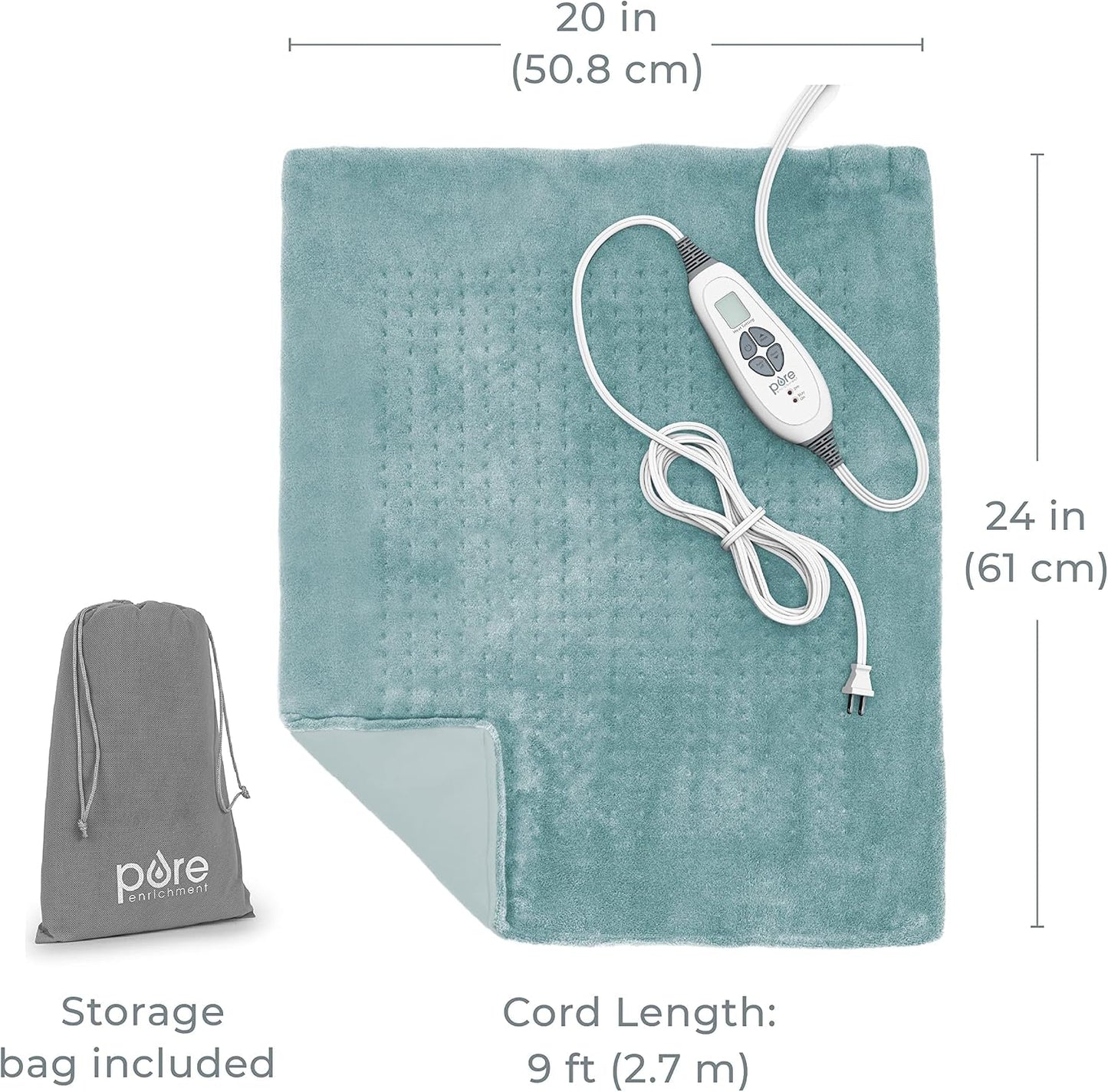 Pure Enrichment PureRelief Ultra-Wide Microplush Heating Pad - 20” x 24” XXL Size & 6 Heat Settings for Temporary Neck, Shoulder & Back Pain Relief - Moist Heat Option & Machine Washable (Gray)