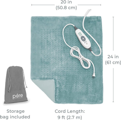 Pure Enrichment PureRelief Ultra-Wide Microplush Heating Pad - 20” x 24” XXL Size & 6 Heat Settings for Temporary Neck, Shoulder & Back Pain Relief - Moist Heat Option & Machine Washable (Gray)
