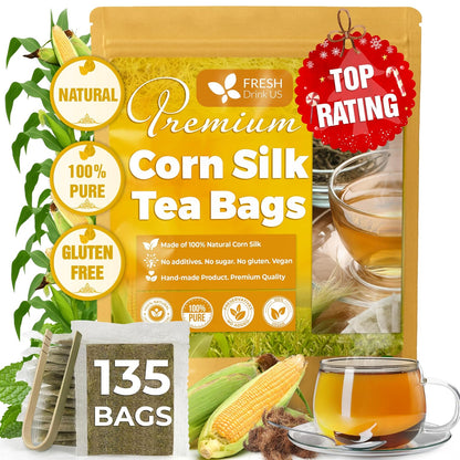 FreshDrinkUS, Premium Corn Silk Tea Bag, 135 Count, Pure, Caffeine Free