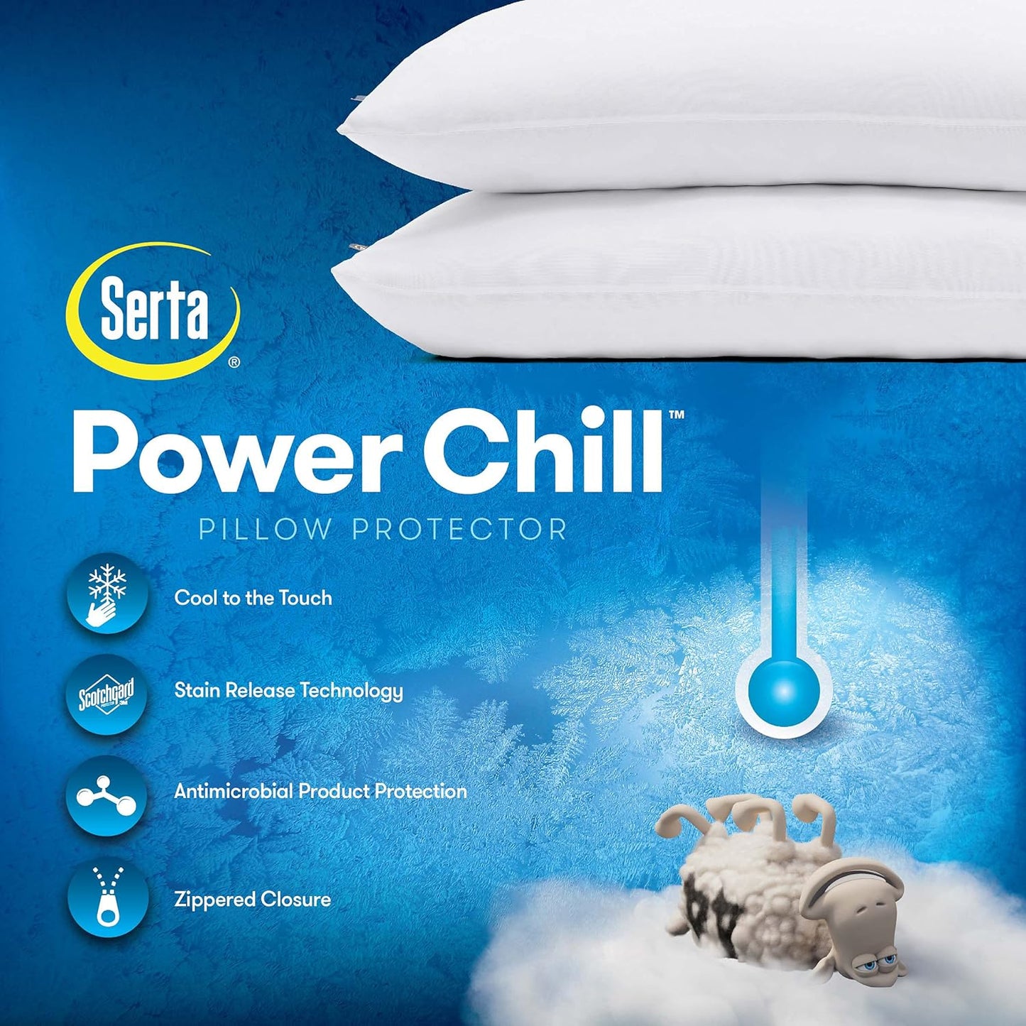 Serta Power Chill Cooling Pillow Protectors, Stain Resistant and Zippered Pillow Protector, Protects Pillow from Dust and Dirt, King, White, 2 Count ( Pack of 1)
