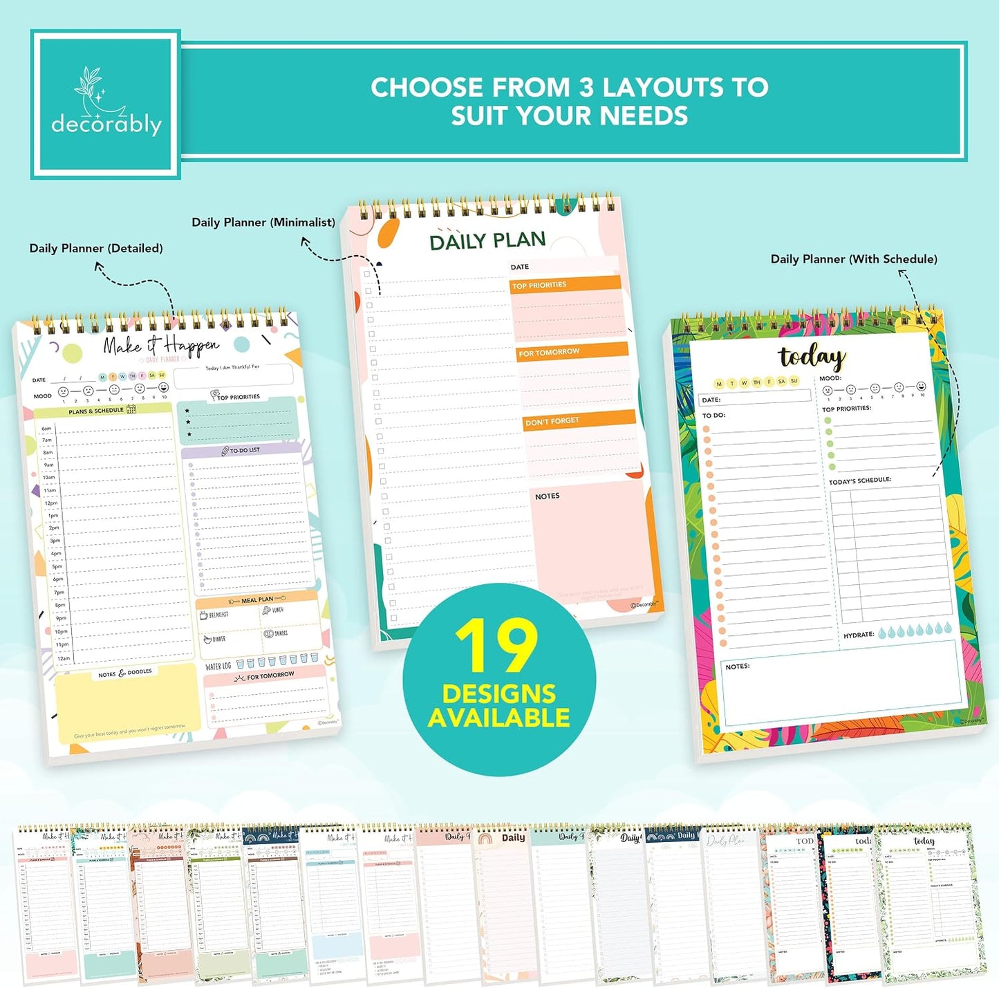 Decorably 52 Sheets Boho Undated Daily to Do List Notepad, 6.5x10in Spring-Bound Planner Pad, Easy Tear-Off Design, with Priorities, Checklist, Agenda, Reminders, Notes - Home, School, Office
