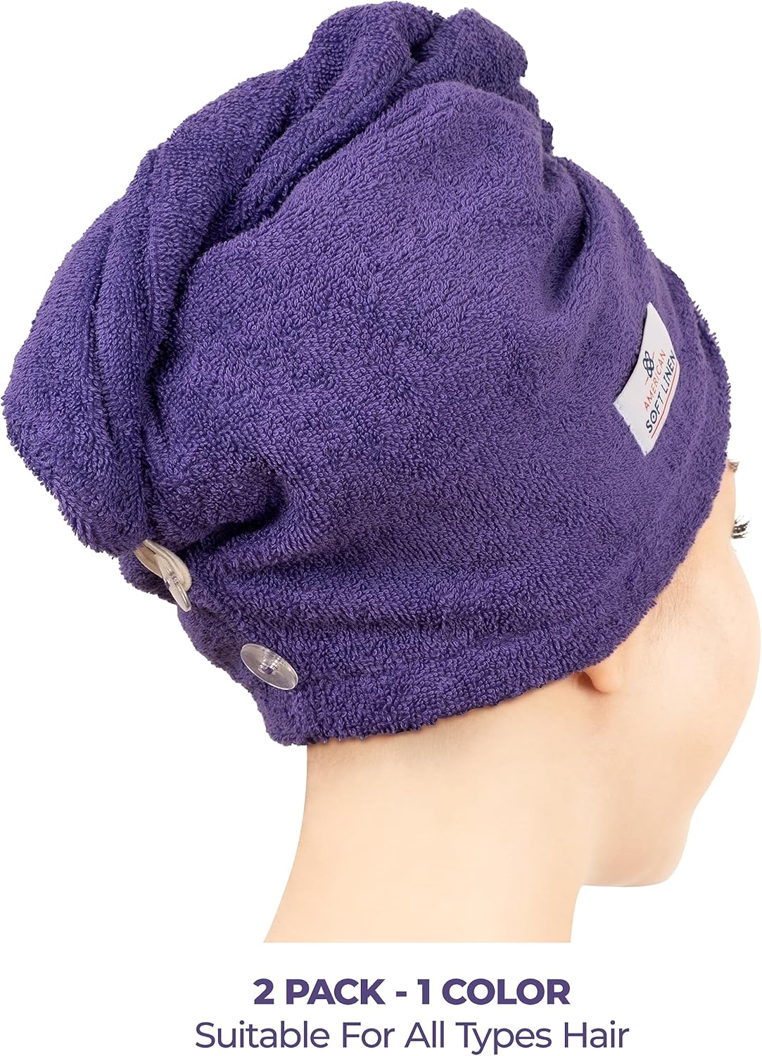 American Soft Linen 100% Cotton Hair Towels for Women, Head Towel Cap, Cotton Hair Turban Towel Wrap for Long Curly Anti Frizz Hair, Soft and Absorbent Cotton Hair Towels 2 Pack, White