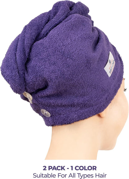 American Soft Linen 100% Cotton Hair Towels for Women, Head Towel Cap, Cotton Hair Turban Towel Wrap for Long Curly Anti Frizz Hair, Soft and Absorbent Cotton Hair Towels 2 Pack, White
