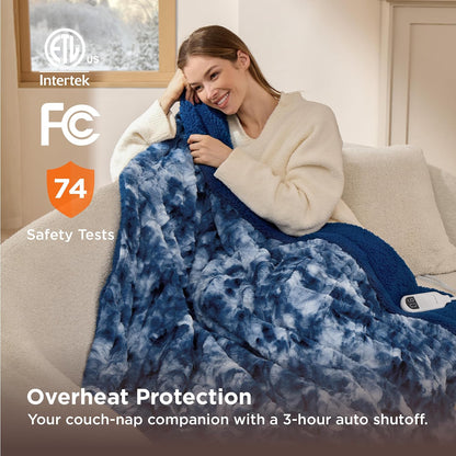 Bedsure Heated Blanket Throw Blanket with Preheat Function - Fast Heating Electric Blanket, Soft Flannel Throw with 6 Time Settings(Up to 10H), 6 Heating Settings, Gifts for Grandma (50"x60", Cream)