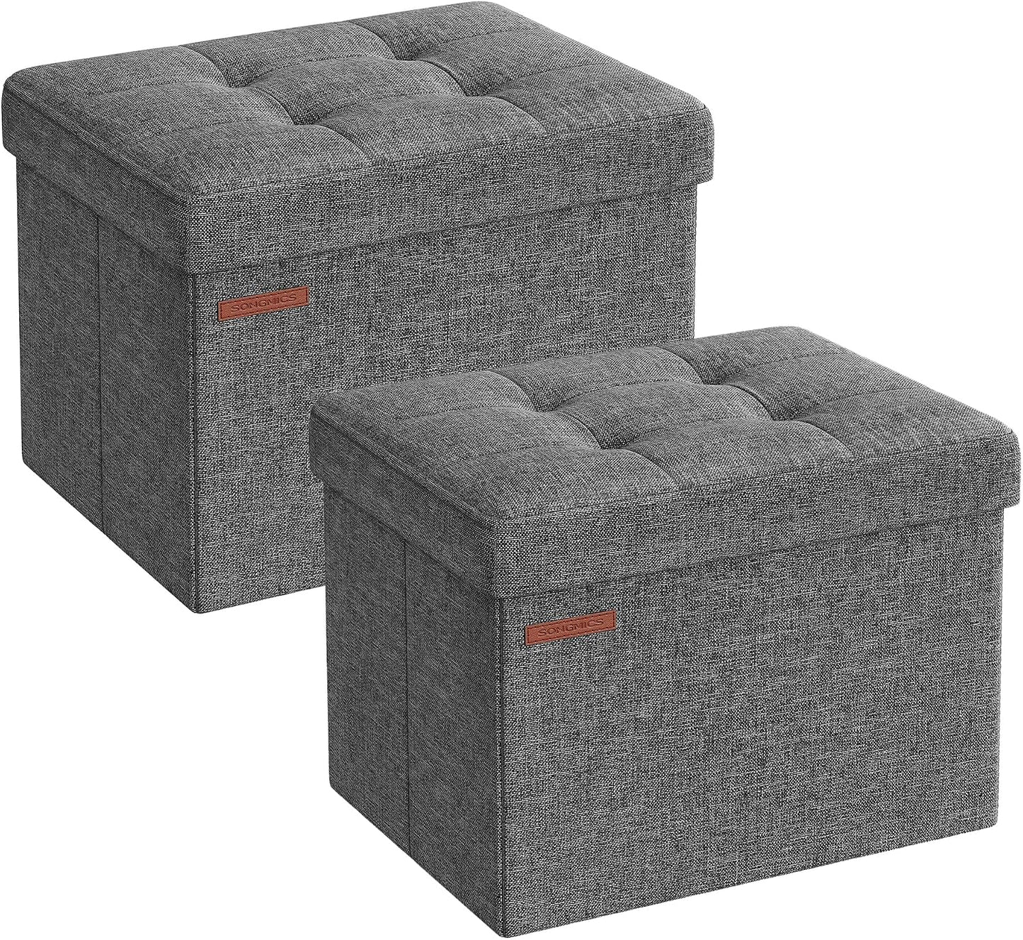 SONGMICS Mazie Collection - Small Folding Storage Ottoman, Foot Rest Stool, 12.2 x 16.1 x 12.2 Inches, 286 lb Load Capacity, for Living Room, Bedroom, Home Office, Dorm, Dark Gray ULSF102G01