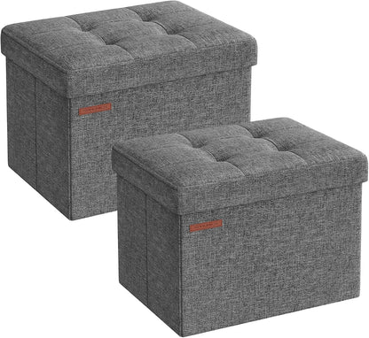 SONGMICS Mazie Collection - Small Folding Storage Ottoman, Foot Rest Stool, 12.2 x 16.1 x 12.2 Inches, 286 lb Load Capacity, for Living Room, Bedroom, Home Office, Dorm, Dark Gray ULSF102G01