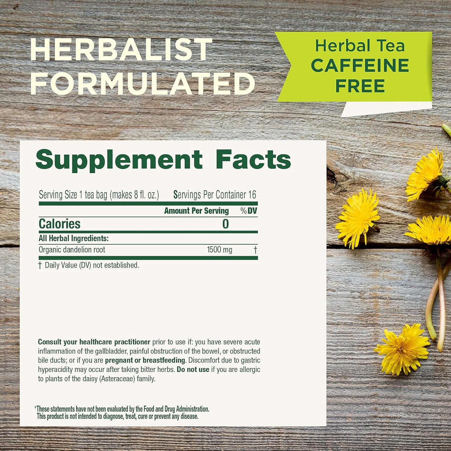 Traditional Medicinals Organic, Roasted, Dandelion Root Tea - Supports Normal Detox + Digestion - Kosher, Non-GMO, Caffeine-Free, Compostable - 16 Tea Bags, (Pack of 2)
