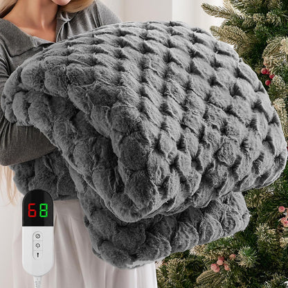 Homemate Electric Heated Blanket Twin - 62"x84" Heating Bed Blankets Throw with 10 Heating Levels 8 Hours Auto Off Fast Heating Over-Heated Protection Ultra Soft Warm Flannel ETL Certified Grey - Colors A