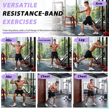 WHATAFIT Resistance Bands, Exercise Bands, Workout Bands with Handles, Door Anchor and Ankle Straps, 5 Resistance Levels Fitness Bands for Strength Training, Physical Therapy, and Home Gym Equipment
