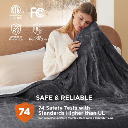 Bedsure Heated Blanket Throw Blanket with Preheat Function - Fast Heating Electric Blanket, Soft Flannel Throw with 6 Time Settings(Up to 10H), 6 Heating Settings, Gifts for Grandma (50"x60", Cream)