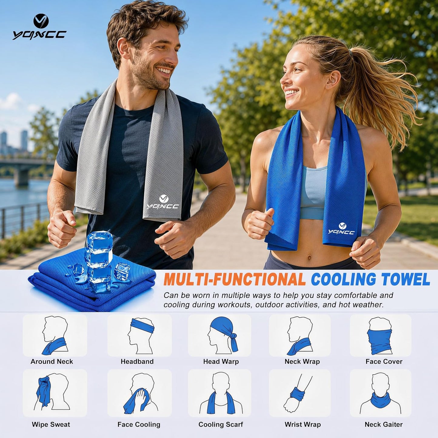 YQXCC 4 Pack Cooling Towels (47"x12"), Ice Cool Neck Towel, Soft Breathable Microfiber for Yoga, Golf, Gym, Running, Camping & Hot Weather
