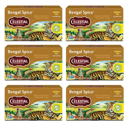 Celestial Seasonings Bengal Spice Chai Inspired Herbal Tea, Caffeine Free, 20 Tea Bags Box (Pack of 6)