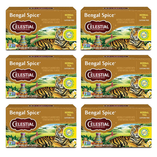 Celestial Seasonings Bengal Spice Chai Inspired Herbal Tea, Caffeine Free, 20 Tea Bags Box (Pack of 6)