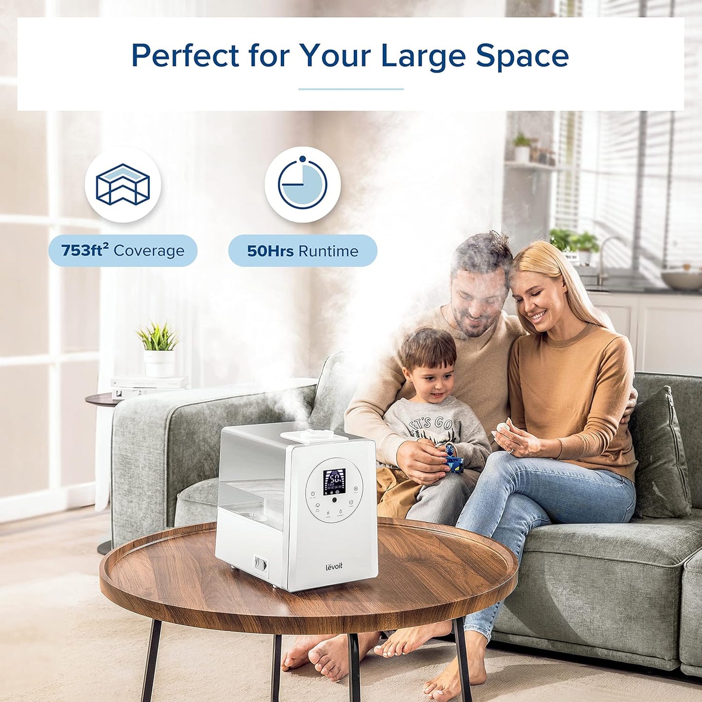 LEVOIT OasisMist 1000S (10L) Smart Humidifier for Home Large Room Bedroom, Last 100 Hours Suitable for Indoor Plant, Cover up to 600ft², Easy Top Fill, Remoter & Voice Control, Auto Mode, Quiet, White
