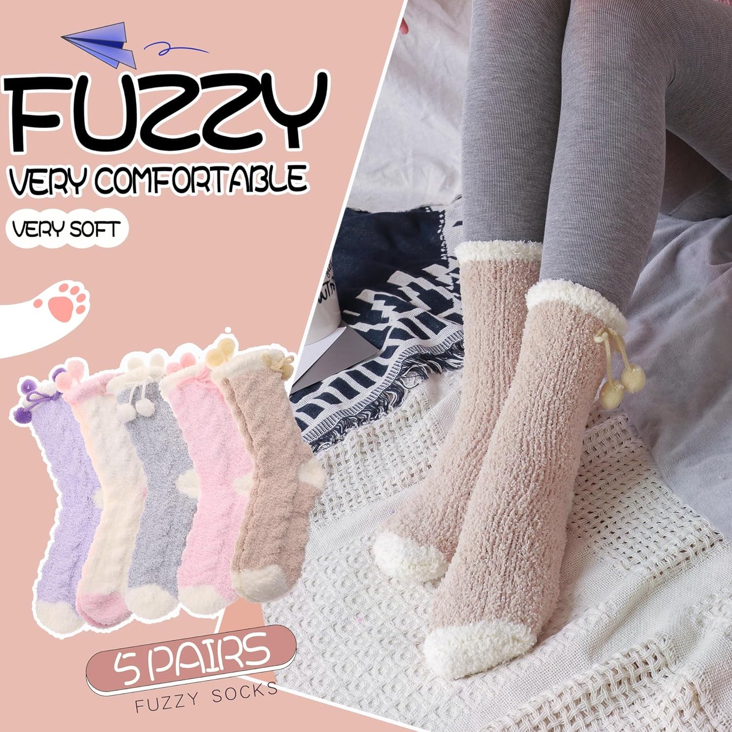 EBMORE Womens Fuzzy Socks Slipper Fluffy Cozy Comfy Cabin Plush Warm Winter Sleep Home Soft Socks