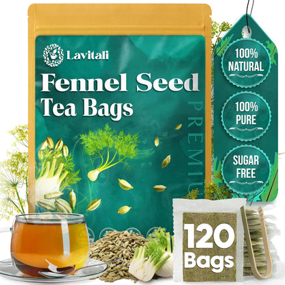Lavitali, Fennel Tea Bags | 120 bags, 100% Pure Herbal Tea | Caffeine-Free, Natural Essential Oil, Eco-Friendly Filter Bag | Daily Natural Botanical, Hot or Iced Herbal Infusion