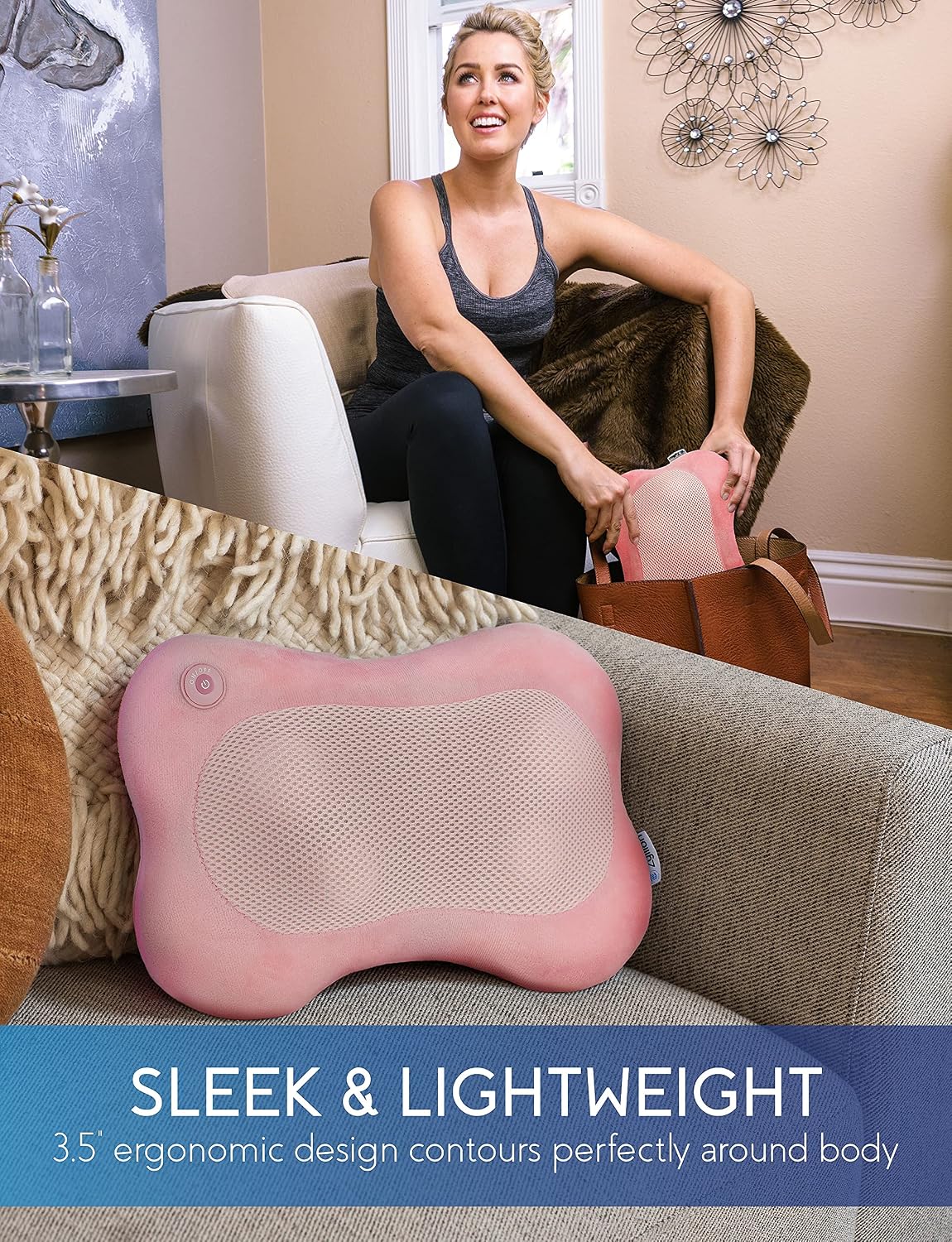 Zyllion Shiatsu Back and Neck Massager with Heat - 3D Electric Kneading Deep Tissue Massage Pillow for Muscle Pain Relief, Black, ZMA-13