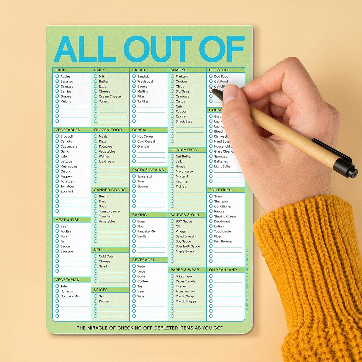 Knock Knock All Out Of Grocery List Note Pad, 6 x 9-inches (Blue)