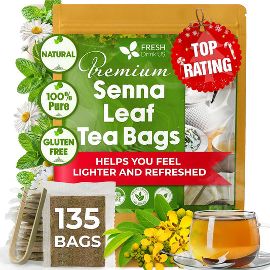 FreshDrinkUS, Premium Senna Leaf Tea Bag, 135 Count, Pure, Caffeine Free