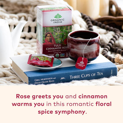 ORGANIC INDIA Tulsi Cinnamon Rose Tea Bags, 18 Infusion Bags, 3 Pack