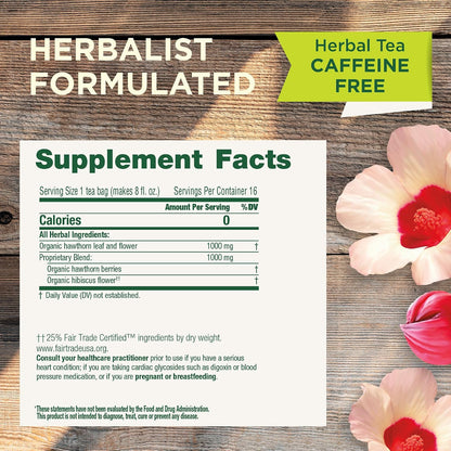 Traditional Medicinals Tea, Organic Hawthorn & Hibiscus, Promotes Heart Health, 16 Tea Bags (1 Pack)