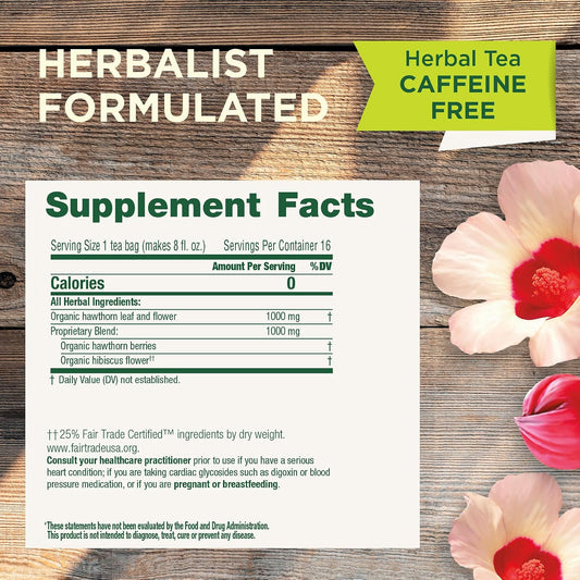 Traditional Medicinals Tea, Organic Hawthorn & Hibiscus, Promotes Heart Health, 16 Tea Bags (1 Pack)