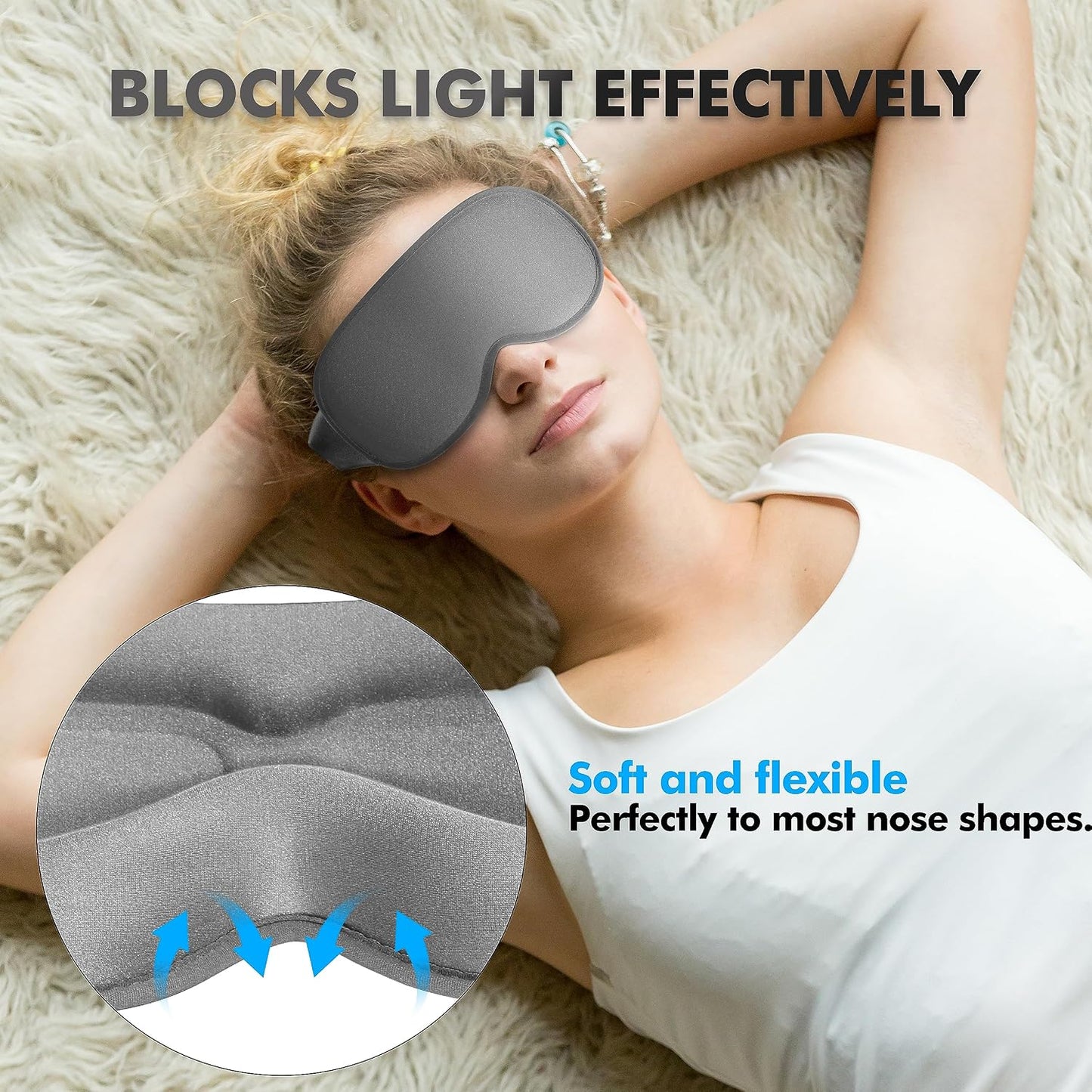 Sleep Eye Mask for Men Women, Lash Extensions 3D Sleeping Mask, Travel Blackout Night Blindfold Eye Shade Cover with Adjustable Strap (Black)