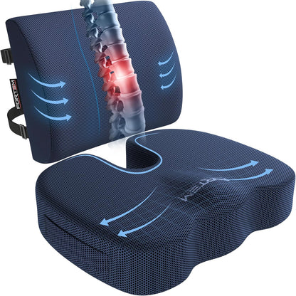 FORTEM Seat Cushion, Office Chair Cushion, Lumbar Support Pillow for Office Chair, Memory Foam Car Seat Cushions, Sciatica Coccyx Tailbone Pain Relief, Cushions for Back Support, Washable, Non Slip