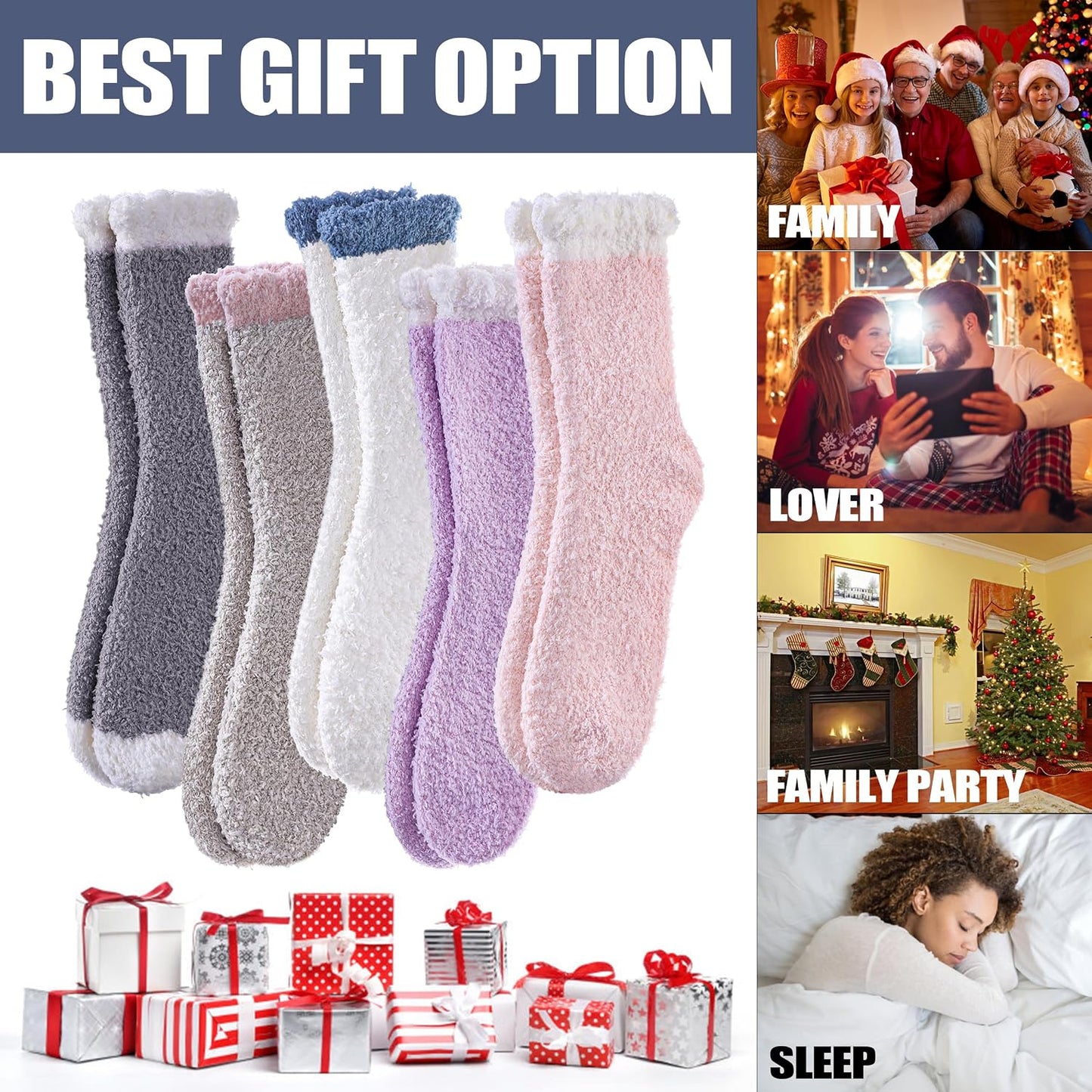 CHOWISH Womens Fuzzy Slipper Socks Super Soft Microfiber Fluffy Cozy Winter Warm Fuzzy Crew Socks