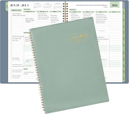 Appointment Book 2026-2027- Business Planner, JUL 2026 - JUN 2027,Planner 2026-2027, 3-Tier Schedule Planner, 8.74" x 11.38", 60 Minutes Intervals + Monthly Tabs + Leather Cover + Pocket - Pea Green