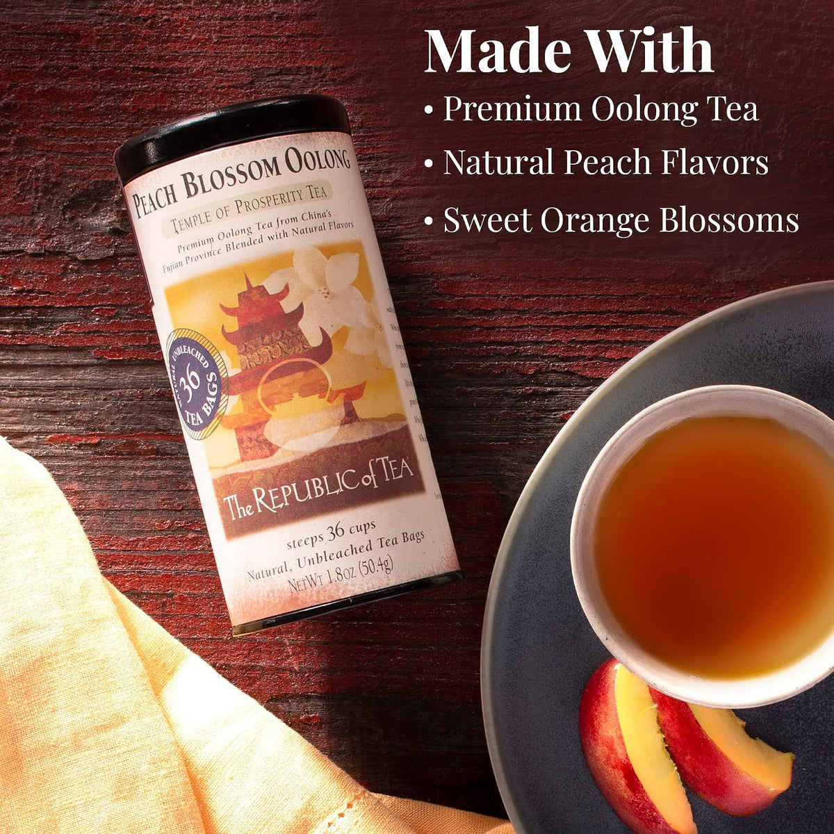 The Republic of Tea Peach Blossom Oolong Tea, Naturally Caffeinated, 36 Ct