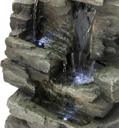 Alpine Corporation 13" Tall Indoor Tabletop Water Fountain, 4 Tier Cascading Water Feature with LED Lights for Home, Office, Living Room, or Zen Decor, Gray