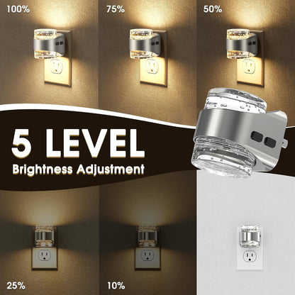 Briignite Night Light, Night Lights Plug into Wall, Soft White LED Nightlight for Kids, Adjustable Brightness 0-100LM, Dusk to Dawn Sensor, Soft Light for Bedroom, Hallway, Nursery, 2 Pack