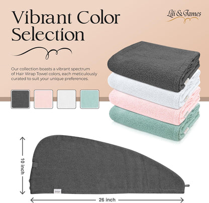 Lili&James 100% Cotton Hair Towel Wrap for Women & Kids – 420 GSM Quick Dry Hair Turban with Double Button Loop, Anti Frizz Non Microfiber Hair Drying Towel for Curly, Long & Thick Hair (Lilac)