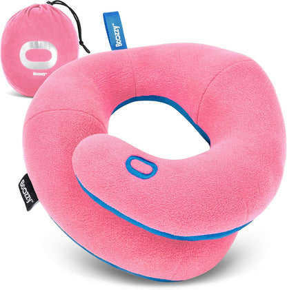 BCOZZY Travel Neck Pillow for Airplane– Patented Double Support for Head, Neck, and Chin. Best for Long Flights, Plane Sleeping, and Car Rides. Adjustable Size. Fully Washable. Carry Bag. Large, Black