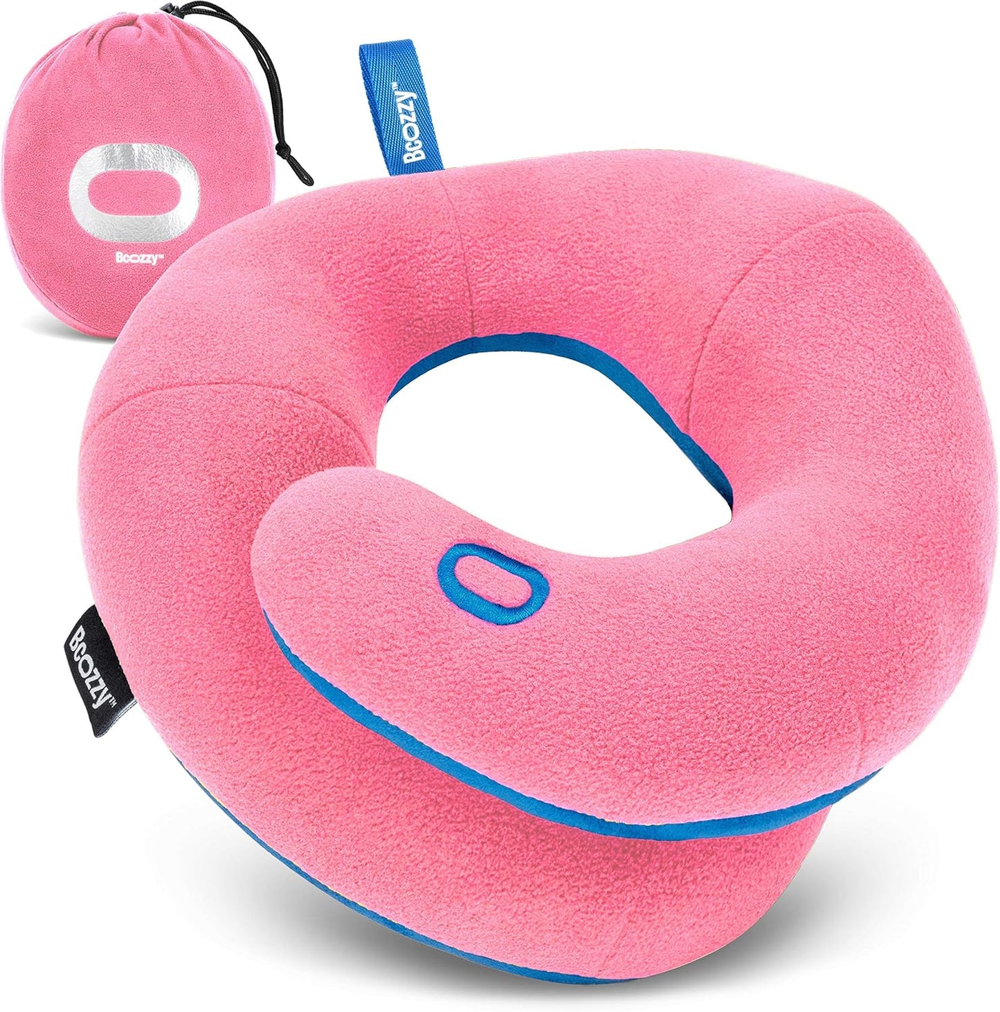 BCOZZY Travel Neck Pillow for Airplane – Patented Double Support for Head, Neck, and Chin. Best for Long Flights, Plane Sleeping, and Car Rides. Adjustable Size. Fully Washable. Carry Bag. Large, Gray