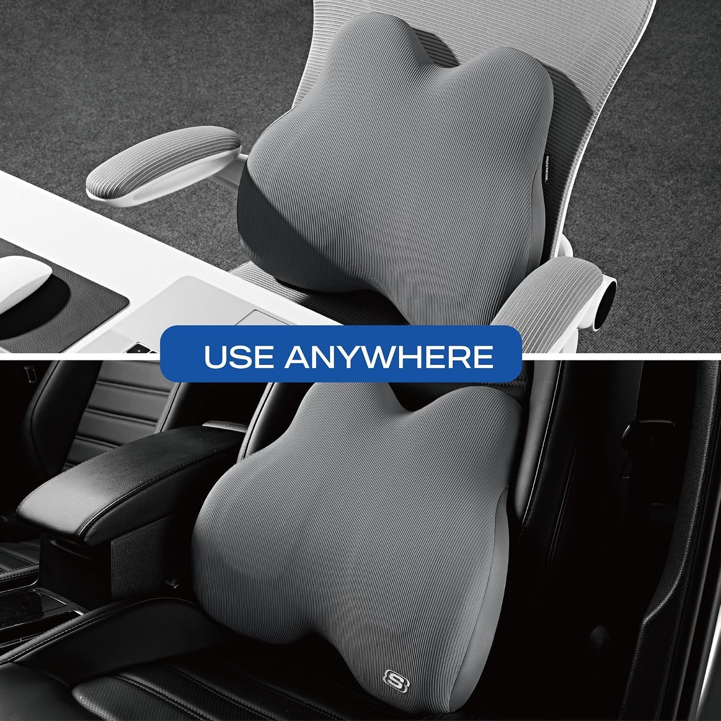 Skechers Memory Foam Lumbar Pillow,Lumbar Support Pillow for Office, Chair Lower Back Pain Relief Lumbar Pillow, Ergonomic Design Back Support Pillow for Office Chair, Car, Home, Travel,Black