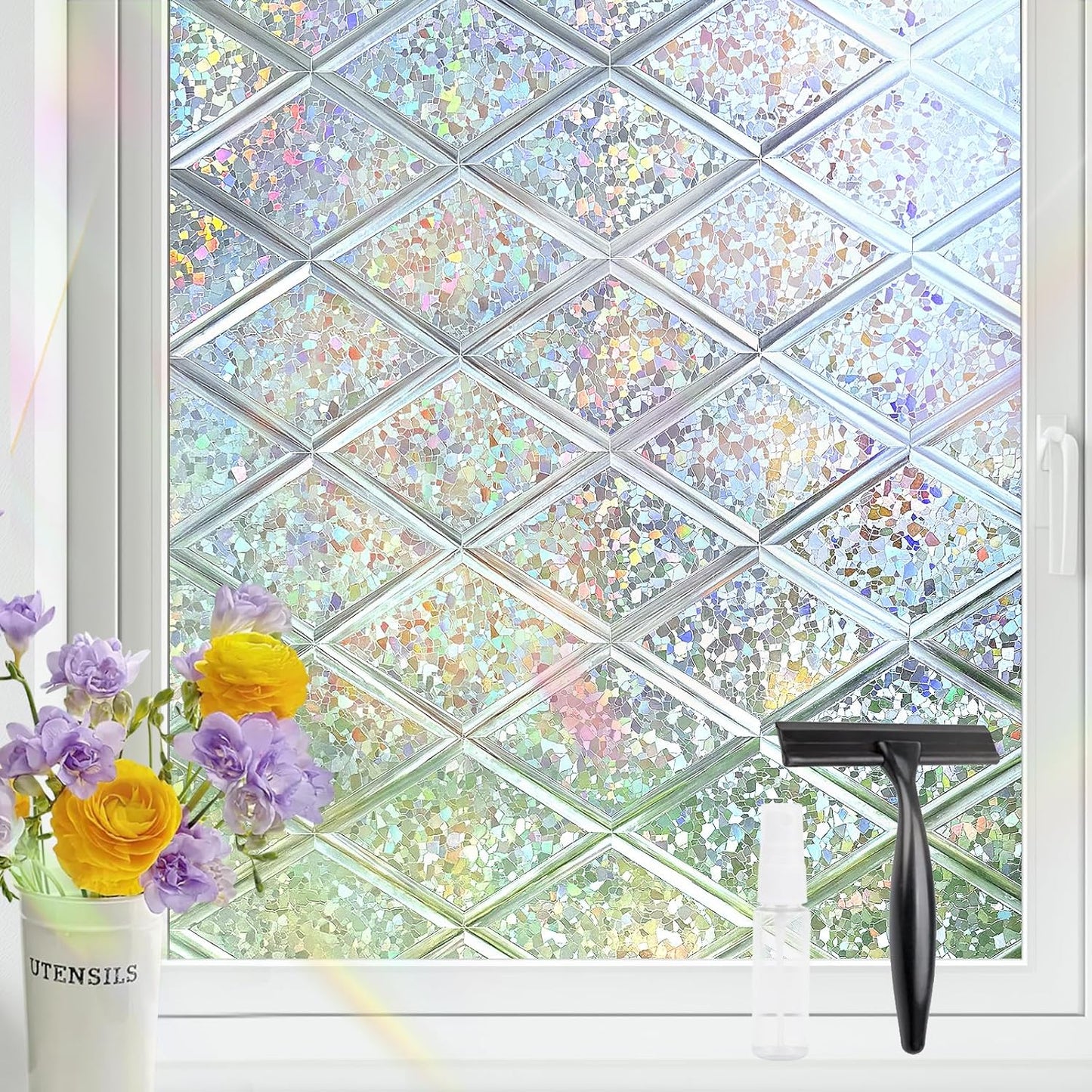 KESPEN Total Blackout Window Film Privacy Static Cling 100% Light Blocking Room Darkening Window Cover Heat Control Anti-UV Glass Sticker Window Tint for Home with Grid Line, 17.5 Inch X 6.5 Feet