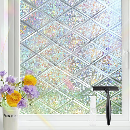 KESPEN Total Blackout Window Film Privacy Static Cling 100% Light Blocking Room Darkening Window Cover Heat Control Anti-UV Glass Sticker Window Tint for Home with Grid Line, 17.5 Inch X 6.5 Feet