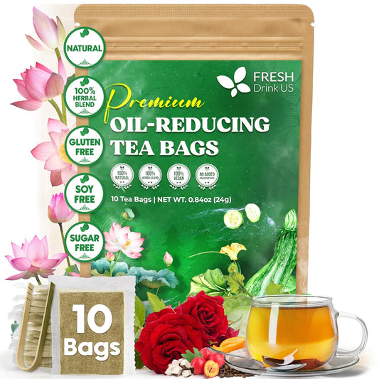 FreshDrinkUS, Oil-Reducing Herbal Tea – 10 Tea Bags | Blend of Winter Melon, Lotus Leaf, Ginger, Hawthorn, Gardenia Fruit, Rose, Cassia Seed & More | Naturally Caffeine-Free | Delicious Hot or Iced