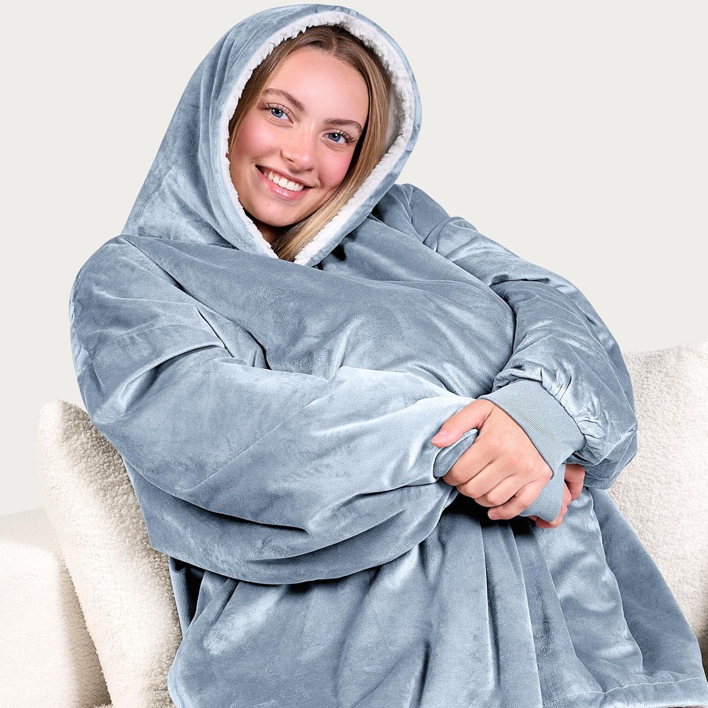 Bare Home Wearable Blanket Hoodie - Soft Plush Sherpa - Warm and Cozy - Oversized Wearable Blanket
