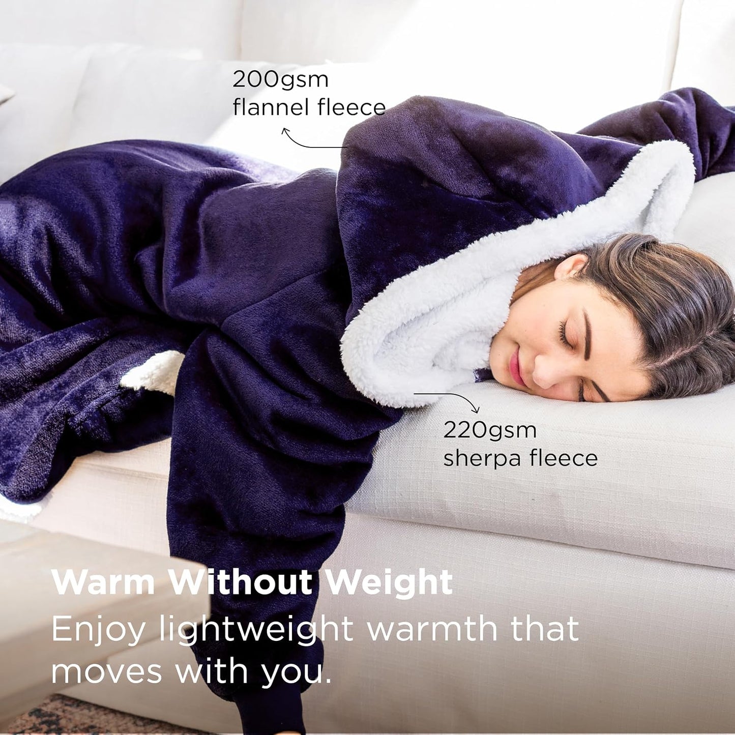 Bedsure Blanket Hoodie, Wearable Blanket Hoodie as Gifts for Mom, Birthday Gifts for Women Kids Teens Mother's Day Sherpa Sweatshirt, Grey, Standard