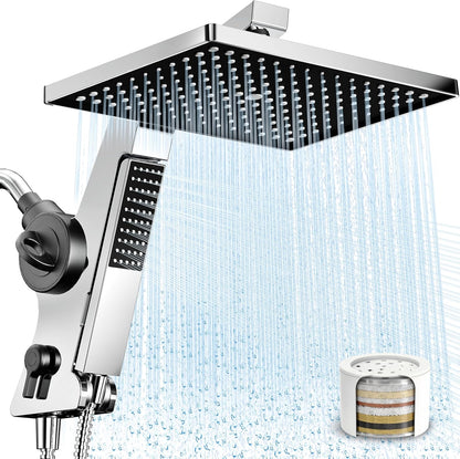 MakeFit Filtered Rain Shower Head with Handheld Combo High Pressure 12'' Rainfall Shower Heads & Hidden Detachable Wand Dual Showerhead Water Softener for Hard Water Easy Filter Replacement