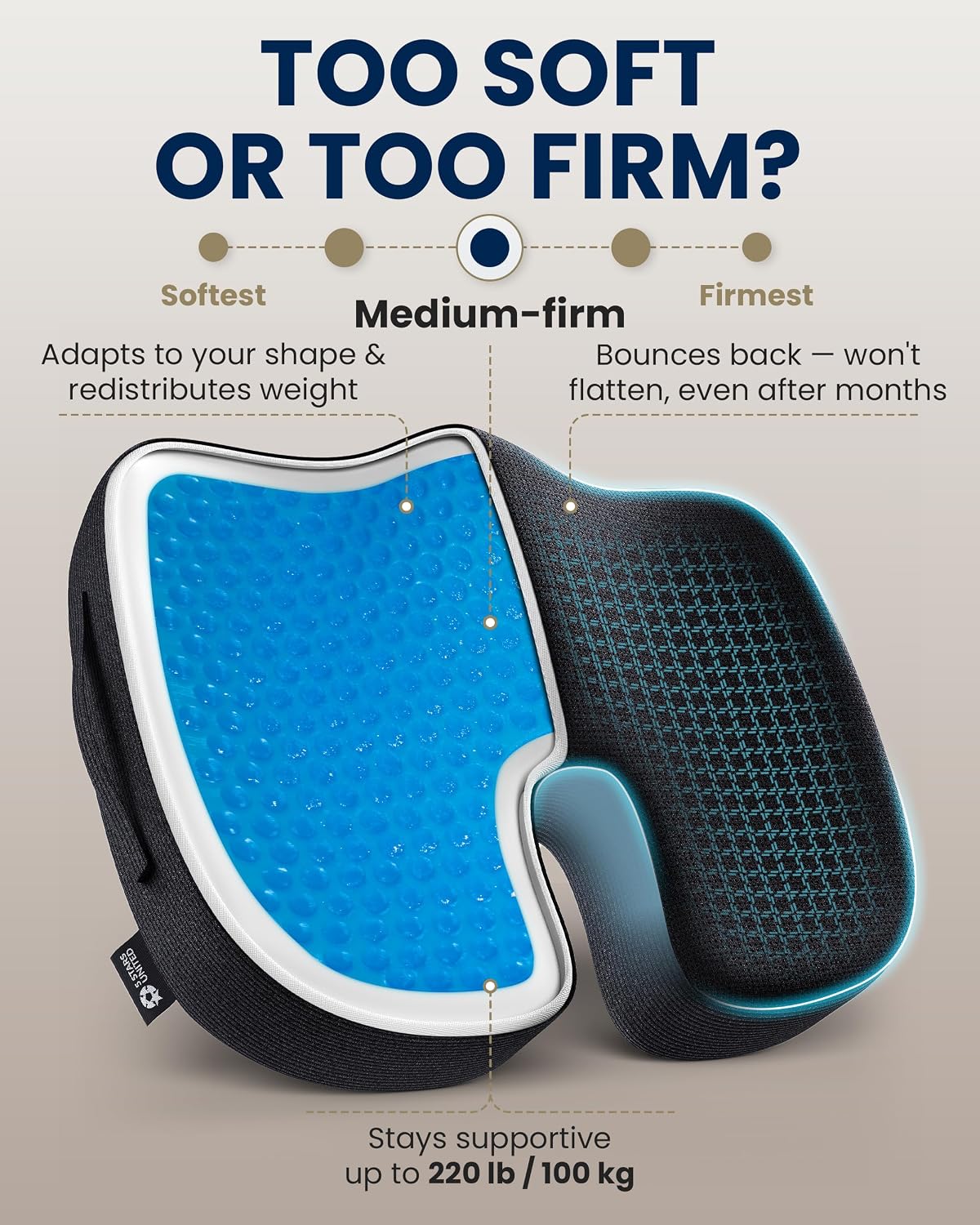 5 STARS UNITED Seat Cushion - Memory Foam Chair Cushion for Tailbone Pain Relief - Ergonomic Support for Coccyx, Sciatica & Butt - Office, Desk & Gaming Chair, Car Seat, Wheelchair, Black Suede